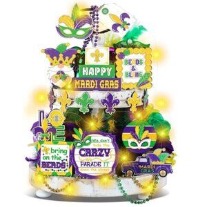 24 PCS MARDI GRAS TIERED TRAY WOOD DECOR TABLE CENTERPIECE DECORATIONS SET